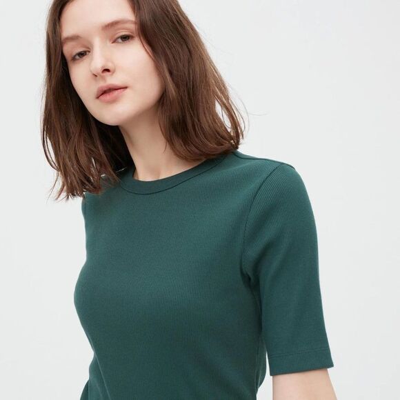 WISHLIST Women's For Keeps Basic Ribbed Crewneck T-Shirt Green - Picture 1 of 5